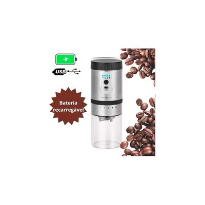 Moedor de Café Elétrico Automático Recarregável USB Recipiente em Vidro Com Tampa