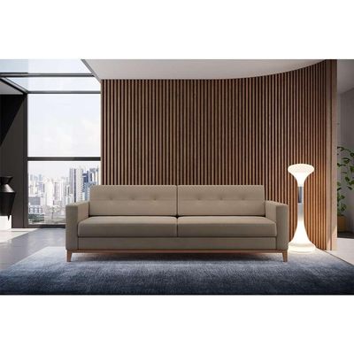 Sofá 3 Lugares Living Base de Madeira Linho Cotton Bege 210 cm