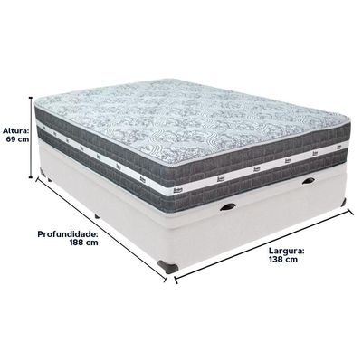 Cama Box Baú Branco E Colchão Black Graphite Molas Ensacadas Casal 138x188x32 Anjos