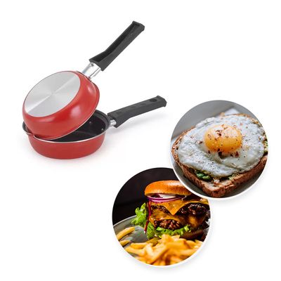 Frigideira Dupla Hamburgueira e Omeleteira Antiaderente 14cm Vermelha