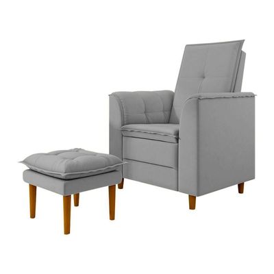 Poltrona Decorativa Amamentação Reforçada Puff Luly Veludo cinza