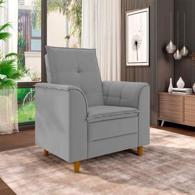 Poltrona Decorativa Amamentação Reforçada Puff Luly Veludo cinza