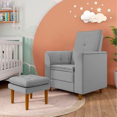 Poltrona Decorativa Amamentação Reforçada Puff Luly Veludo cinza