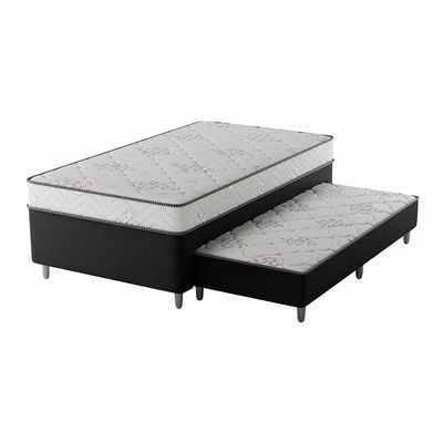 Cama Box Conjugada Solteirão Premier Unibox Molas Ensacadas (63x108x198) com Cama Auxiliar Preta