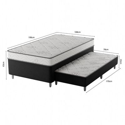 Cama Box Conjugada Solteirão Premier Unibox Molas Ensacadas (63x108x198) com Cama Auxiliar Preta