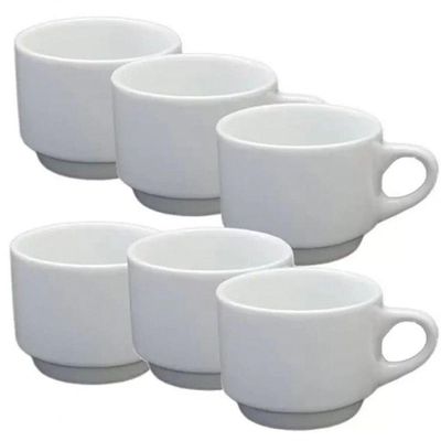 Kit 4 Xicaras Cha Branca S-pires Empilhavel 200ml Porcelart