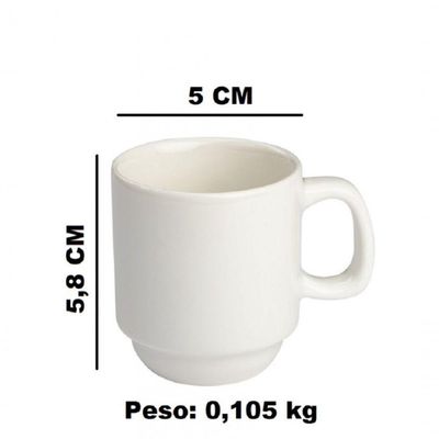 Kit 4 Xicaras Cha Branca S-pires Empilhavel 200ml Porcelart