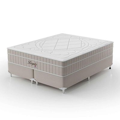 Cama Box Queen Royale com Colchão Queen Molas Ensacadas Bege e Branca