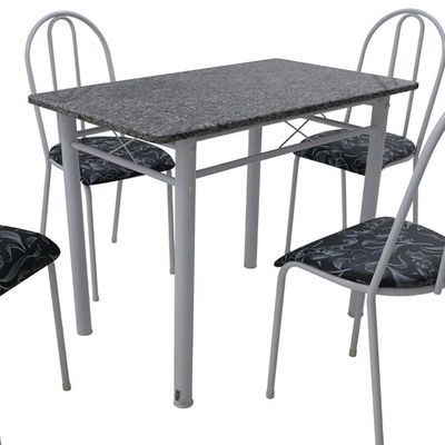 Conjunto de Mesa Genebra com 4 Cadeiras Alicante Branco Liso e Preto Floral