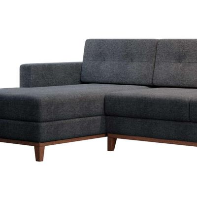 Sofá 4 Lugares Living com Chaise Esquerdo Pés e Base em Madeira Linho Cotton Grafite
