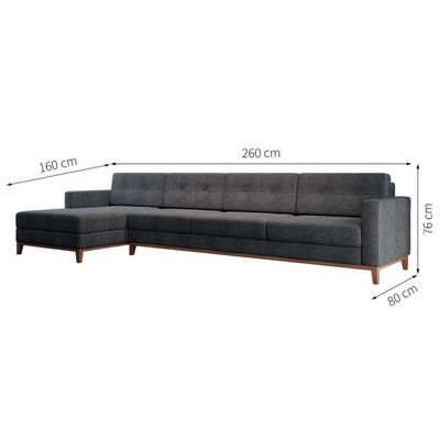 Sofá 4 Lugares Living com Chaise Esquerdo Pés e Base em Madeira Linho Cotton Grafite