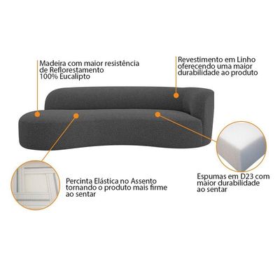 Divã Recamier Orgânico Tokyo 200cm Lado Esquerdo Linho Cinza