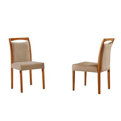 Conjunto de Mesa de Jantar Retangular com Tampo de Vidro Off White Talia e 4 Cadeiras Livia Linho Bege e Imbuia