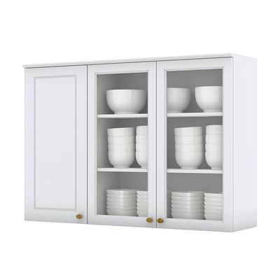 Armário Aéreo 3 Portas Com Vidro 120 Cm Americana Branco Hp - Henn