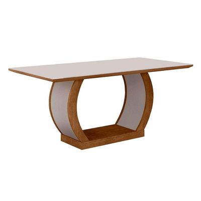 Conjunto de Mesa de Jantar com Vidro e 6 Cadeiras Maia I Veludo Imbuia e Creme