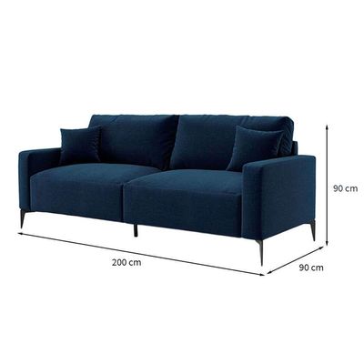 Sofá Unne 3 Lugares com Molas Ensacadas Linho Azul Marinho 200 cm