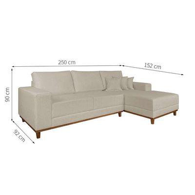 Sofá 4 Lugares Mônaco Com Chaise Direito Linho Off White