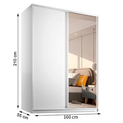 Guarda-Roupa Casal com 1 Espelho Belluno 2 PT 3 GV Branco