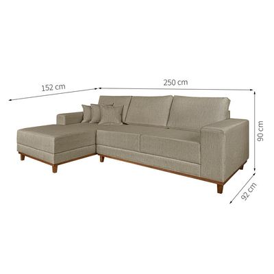 Sofá 4 Lugares Mônaco Com Chaise Esquerdo Linho Bege