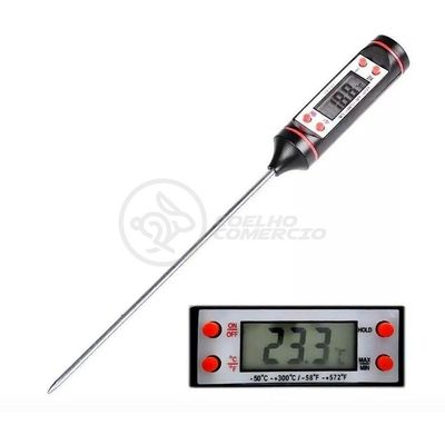 Termômetro Culinário Cozinha Digital Com Espeto Alimentos E Líquidos Mede -50ºc A +300ºc