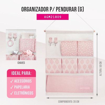 Organizador Porta Trecos P- Pendurar C- 6 Bolsos - Linha Loft Rosa