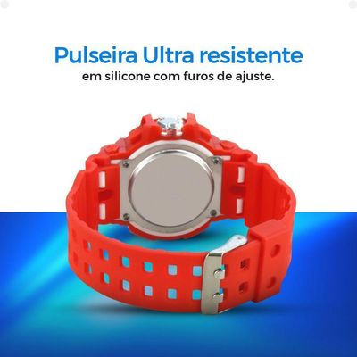Relogio Digital Infantil Silicone Menino Criança + Caixa Vermelho Kids Adolescente Alarme Original