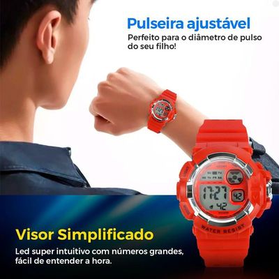 Relogio Digital Infantil Silicone Menino Criança + Caixa Vermelho Kids Adolescente Alarme Original