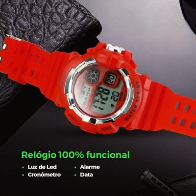 Relogio Digital Infantil Silicone Menino Criança + Caixa Vermelho Kids Adolescente Alarme Original