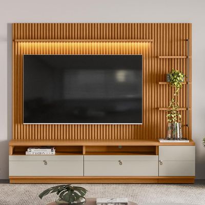 Rack Para Sala com Painel Ripado Para TV 75 Pol 224cm Orizon L05 Nature Off White - Lyam Decor
