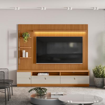 Rack Para Sala com Painel Ripado Para TV 75 Pol 224cm Orizon L05 Nature Off White - Lyam Decor
