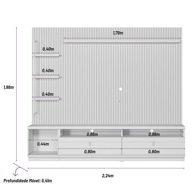 Rack Para Sala com Painel Ripado Para TV 75 Pol 224cm Orizon L05 Nature Off White - Lyam Decor