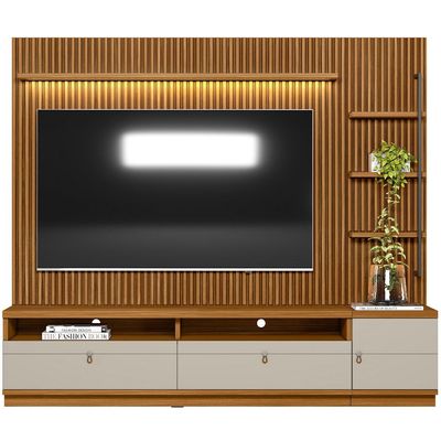 Rack Para Sala com Painel Ripado Para TV 75 Pol 224cm Orizon L05 Nature Off White - Lyam Decor