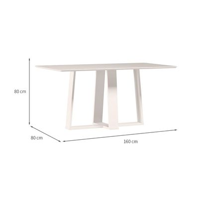Mesa de Jantar Retangular com Tampo de Vidro Rubi Off White 160 cm