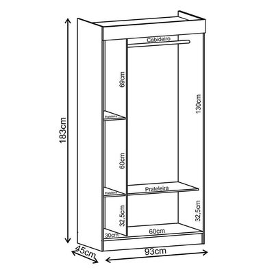 Guarda-Roupa Solteiro Berlim 2PT Branco