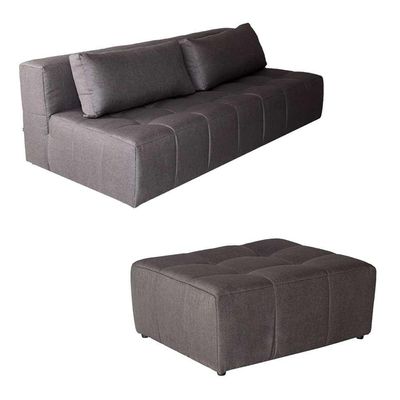 Sofá Modular 3 Lugares com Puff Soho Linho Grafite