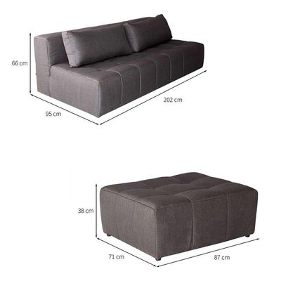 Sofá Modular 3 Lugares com Puff Soho Linho Grafite