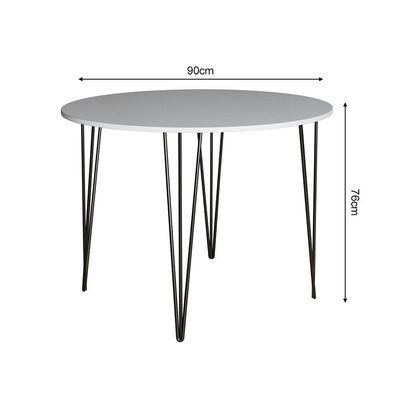 Mesa Jantar Redonda Branca Hairpin 90cm Elen Base Ferro Preto Branco