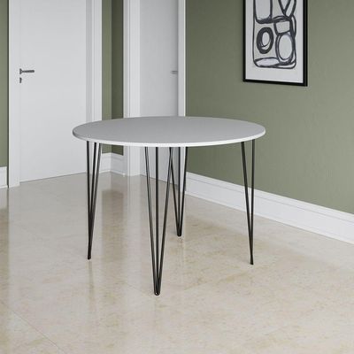 Mesa Jantar Redonda Branca Hairpin 90cm Elen Base Ferro Preto Branco
