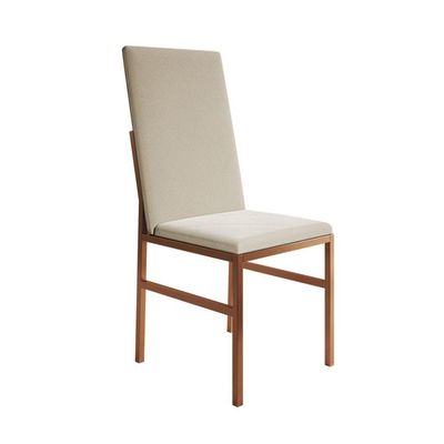 Conjunto De Jantar Mesa Mônaco Premium 90cm Branca Com 4 Cadeiras Estofadas Bege Base Cobre Preto