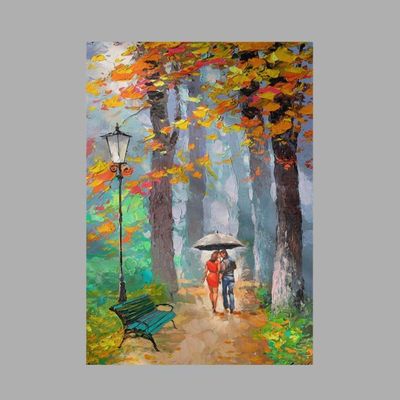 Quadro Decorativo Abstrato - Casal Na Praça Na Primavera