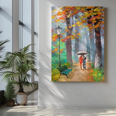 Quadro Decorativo Abstrato - Casal Na Praça Na Primavera