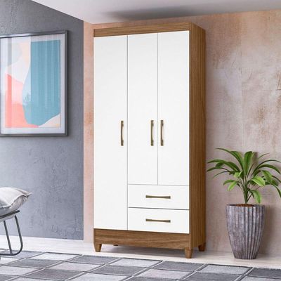 Guarda Roupa de Solteiro com 3 Portas 82x182cm Lima Moval Naturale Branco