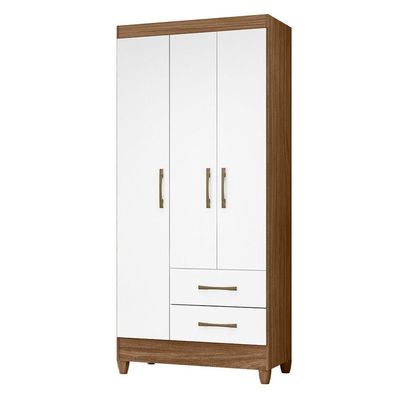 Guarda Roupa de Solteiro com 3 Portas 82x182cm Lima Moval Naturale Branco