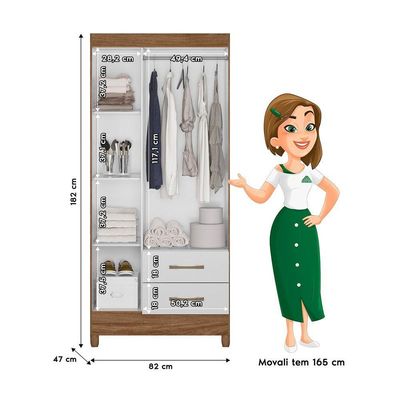 Guarda Roupa de Solteiro com 3 Portas 82x182cm Lima Moval Naturale Branco