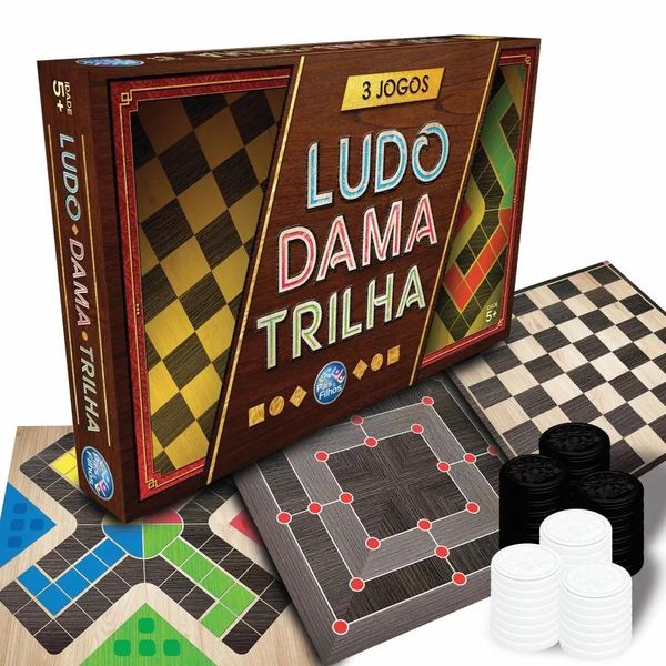 Jogo 3 em 1 Ludo, Dama e Trilha Pais E Filhos Jogo 3 em 1 Ludo, Dama e Trilha Pais E Filhos
