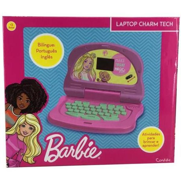 Laptop Charm Tech Infantil Bilíngue Barbie Rosa Candide