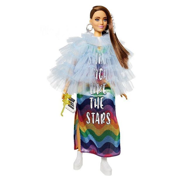 Barbie Extra Doll Casaco Azul Vestido Arco Iris Barbie