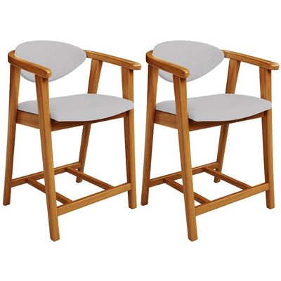 Kit 02 Banquetas Baixa Para Cozinha Sala Jantar Bancada Cecília L02 Linho Cinza - Lyam Decor