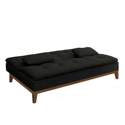 Sofá-Cama 3 Lugares Casal Premium Base e Pés de Madeira Preto