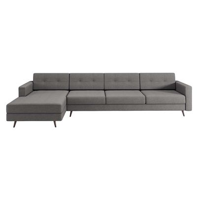 Sofá 4 Lugares Living com Chaise Esquerdo Pé Palito Linho Cotton Cinza